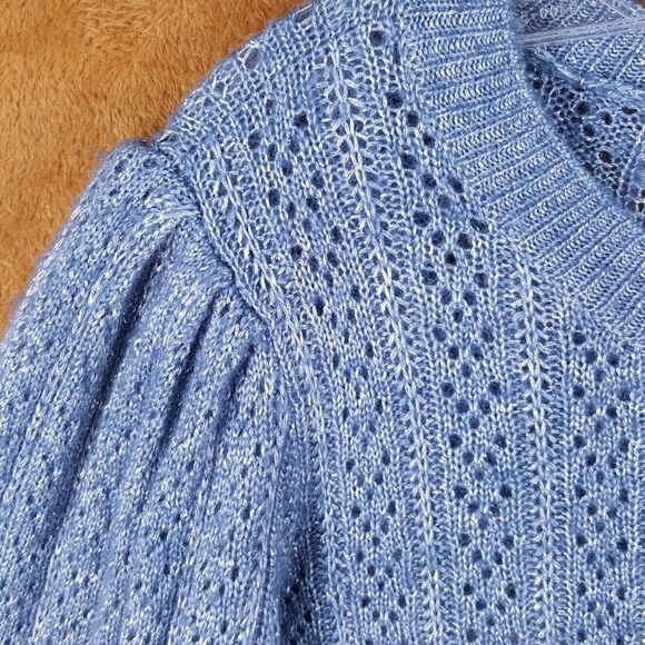 PAIGE Womens Sweater Large Blue Pullover Crew Loose Knit Puff Sleeve ATHENA - Picture 3 of 9